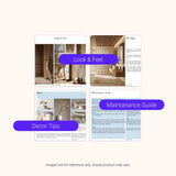 Look and feel, decor tips and maintenance guide pages from the design pack