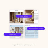 Look and feel, decor tips and maintenance guide pages from the design pack