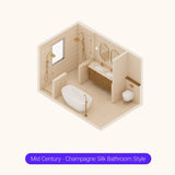 Axonometric cutaway of a large bathroom layout with double shower, freestanding bath and double vanity